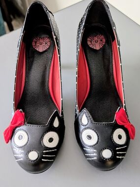 T.U.K Black Cat Heels with Red Bows
